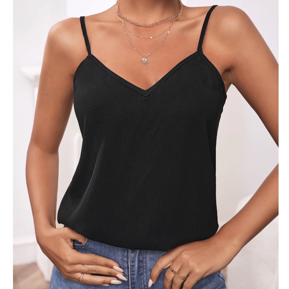 Solid Black Lace Backless Cami Tank top - Picture 2 of 4